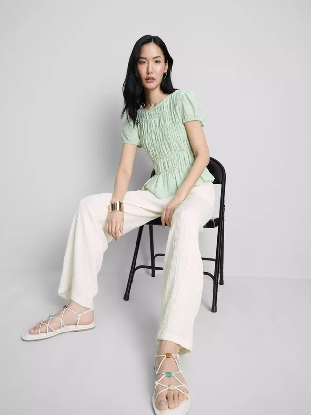 Pantaloni drepți cu efect de șifonare Pantaloni drepți cu efect de șifonare