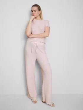 Pantaloni drepți cu șnur, cu aspect șifonat