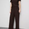 Pantaloni drepți cu șnur, cu aspect șifonat Pantaloni drepți cu șnur, cu aspect șifonat