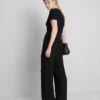 Pantaloni drepți cu șnur, cu aspect șifonat Pantaloni drepți cu șnur, cu aspect șifonat