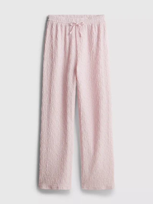 Pantaloni drepți cu șnur, cu aspect șifonat Pantaloni drepți cu șnur, cu aspect șifonat