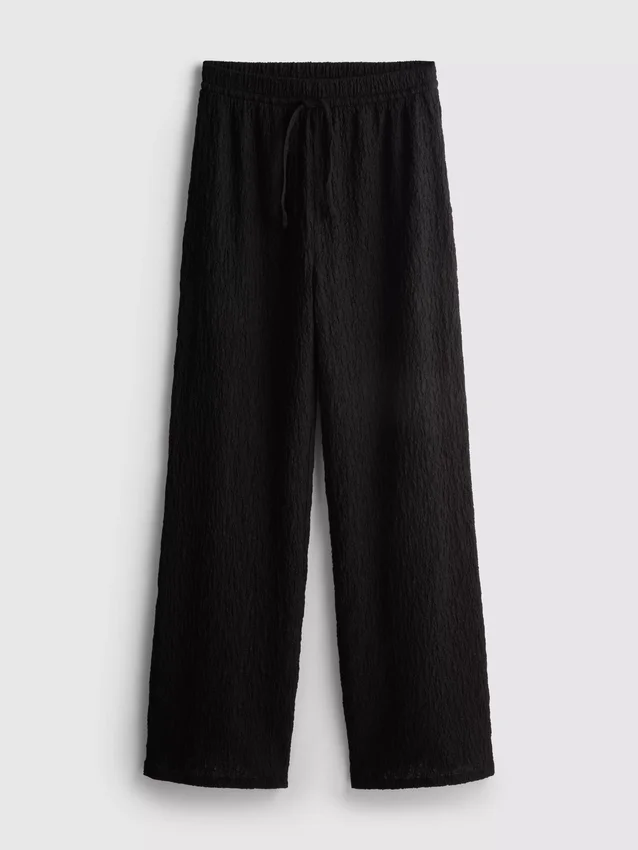 Pantaloni drepți cu șnur, cu aspect șifonat Pantaloni drepți cu șnur, cu aspect șifonat