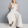 Pantaloni largi din bumbac brodați Pantaloni largi din bumbac brodați