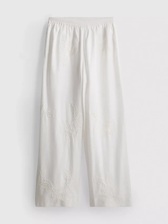 Pantaloni largi din bumbac brodați Pantaloni largi din bumbac brodați