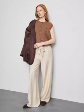 Pantaloni palazzo cu detaliu fundă