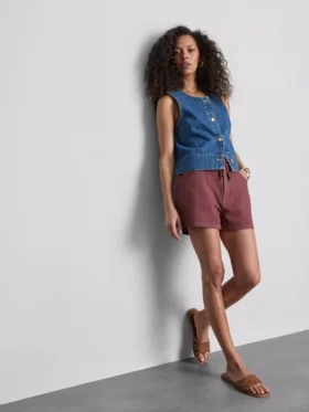Pantaloni scurți casual din bumbac cu șnur și mărgele