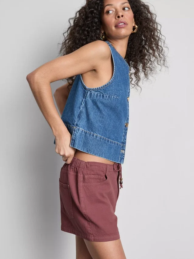 Pantaloni scurți casual din bumbac cu șnur și mărgele Pantaloni scurți casual din bumbac cu șnur și mărgele