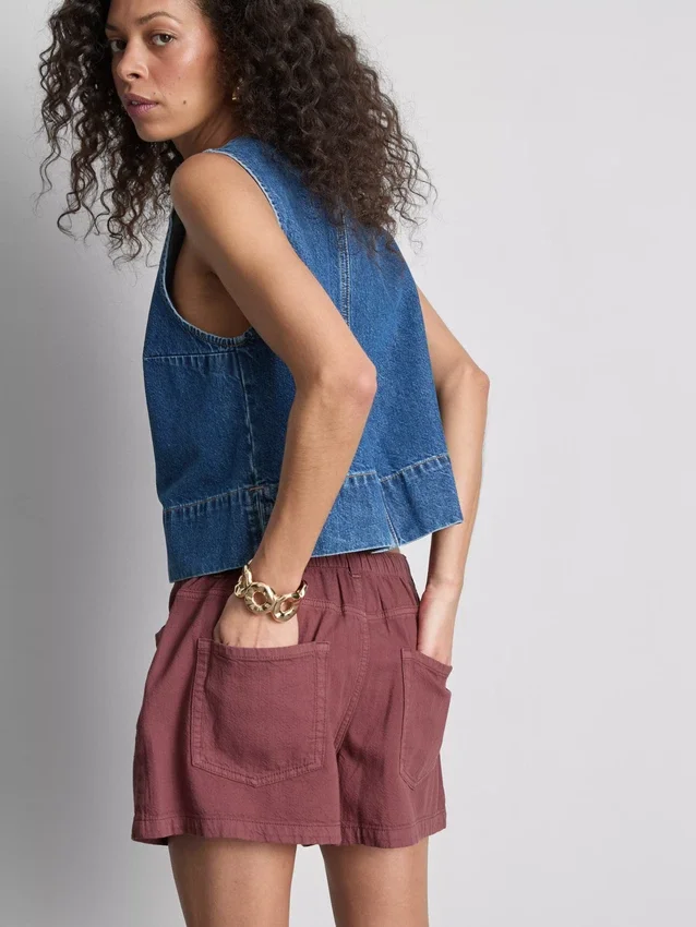 Pantaloni scurți casual din bumbac cu șnur și mărgele Pantaloni scurți casual din bumbac cu șnur și mărgele