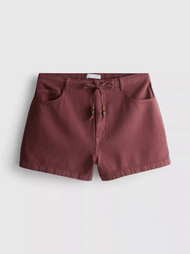 Pantaloni scurți casual din bumbac cu șnur și mărgele Pantaloni scurți casual din bumbac cu șnur și mărgele