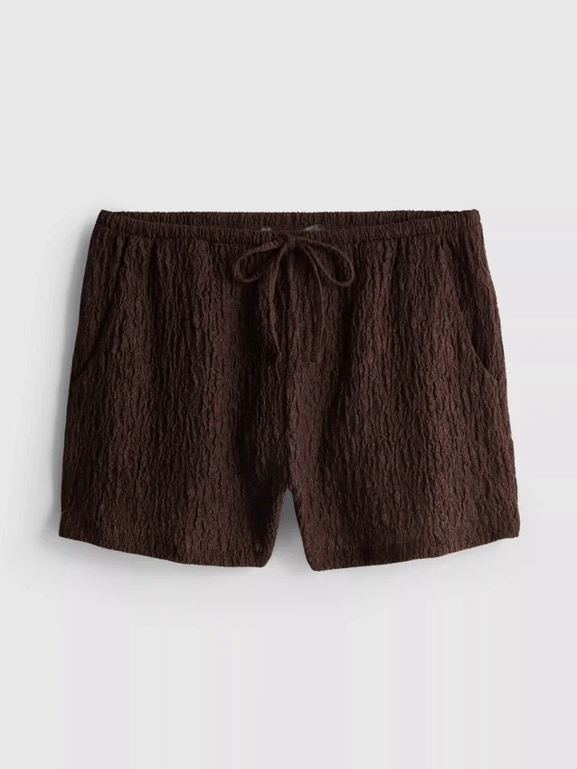 Pantaloni scurți cu șnur, cu aspect șifonat Pantaloni scurți cu șnur, cu aspect șifonat