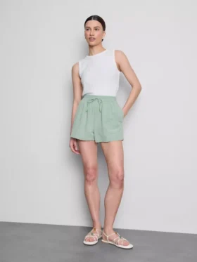 Pantaloni scurți cu talie elastică din amestec de bumbac