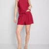 Pantaloni scurți cu talie elastică din amestec de bumbac Pantaloni scurți cu talie elastică din amestec de bumbac