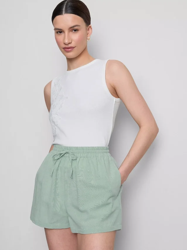 Pantaloni scurți cu talie elastică din amestec de bumbac Pantaloni scurți cu talie elastică din amestec de bumbac