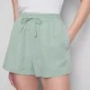 Pantaloni scurți cu talie elastică din amestec de bumbac Pantaloni scurți cu talie elastică din amestec de bumbac