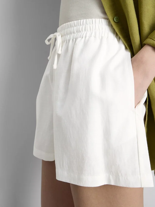Pantaloni scurți cu talie elastică din amestec de bumbac Pantaloni scurți cu talie elastică din amestec de bumbac