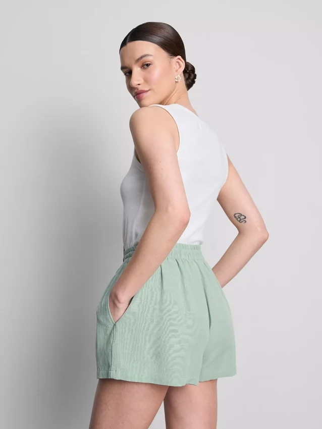 Pantaloni scurți cu talie elastică din amestec de bumbac Pantaloni scurți cu talie elastică din amestec de bumbac