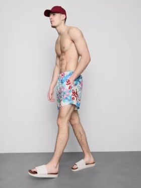 Pantaloni scurți de baie cu imprimeu floral tip graffiti