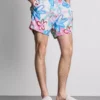 Pantaloni scurți de baie cu imprimeu floral tip graffiti