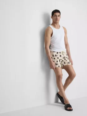 Pantaloni scurți de baie cu imprimeu Toucan și talie cu șnur Pantaloni scurți de baie cu imprimeu Toucan și talie cu șnur