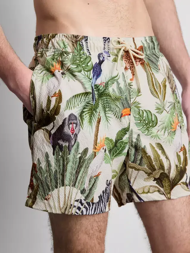 Pantaloni scurți de baie cu textură „junglă” Pantaloni scurți de baie cu textură „junglă”