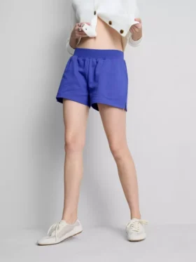 Pantaloni scurți de casă din bumbac cu tiv despicat Pantaloni scurți de casă din bumbac cu tiv despicat