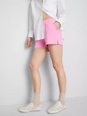 Pantaloni scurți de casă din bumbac cu tiv despicat Pantaloni scurți de casă din bumbac cu tiv despicat