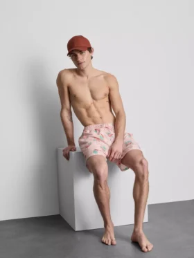 Pantaloni scurți de înot texturati cu imprimeu de flamingo