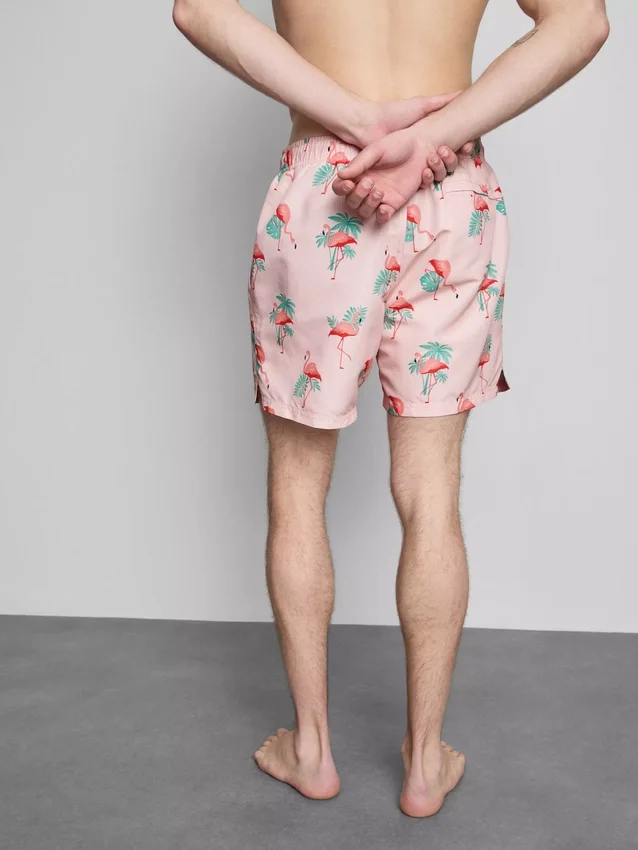 Pantaloni scurți de înot texturati cu imprimeu de flamingo Pantaloni scurți de înot texturati cu imprimeu de flamingo