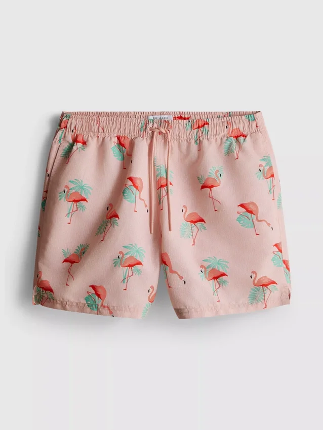 Pantaloni scurți de înot texturati cu imprimeu de flamingo Pantaloni scurți de înot texturati cu imprimeu de flamingo