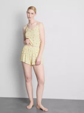 Pantaloni scurți de pijama cu imprimeu floral și nervuri
