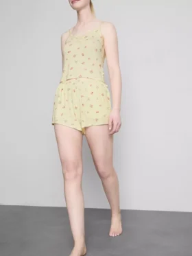 Pantaloni scurți de pijama cu imprimeu floral și nervuri