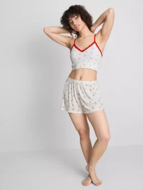 Pantaloni scurți de pijama cu imprimeu și nervuri