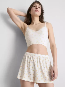 Pantaloni scurți de pijama cu imprimeu și nervuri