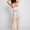 Pantaloni scurți de pijama cu imprimeu și nervuri Pantaloni scurți de pijama cu imprimeu și nervuri