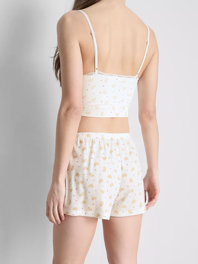 Pantaloni scurți de pijama cu imprimeu și nervuri Pantaloni scurți de pijama cu imprimeu și nervuri