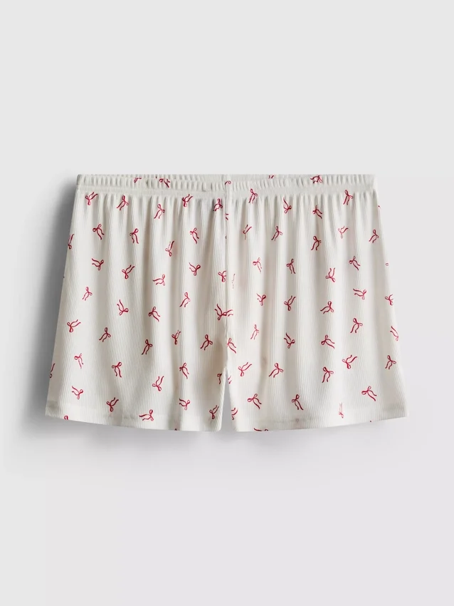 Pantaloni scurți de pijama cu imprimeu și nervuri Pantaloni scurți de pijama cu imprimeu și nervuri