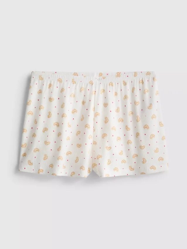 Pantaloni scurți de pijama cu imprimeu și nervuri Pantaloni scurți de pijama cu imprimeu și nervuri