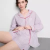 Pantaloni scurți de pijama din bumbac cu dungi, în stil „room service”