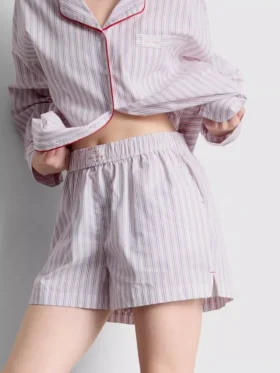 Pantaloni scurți de pijama din bumbac cu dungi, în stil „room service”