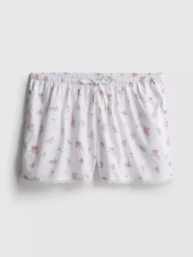 Pantaloni scurți de pijama din bumbac Dobby cu imprimeu floral