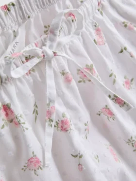Pantaloni scurți de pijama din bumbac Dobby cu imprimeu floral