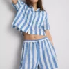 Pantaloni scurți de plajă din bumbac cu dungi, cu croială lejeră