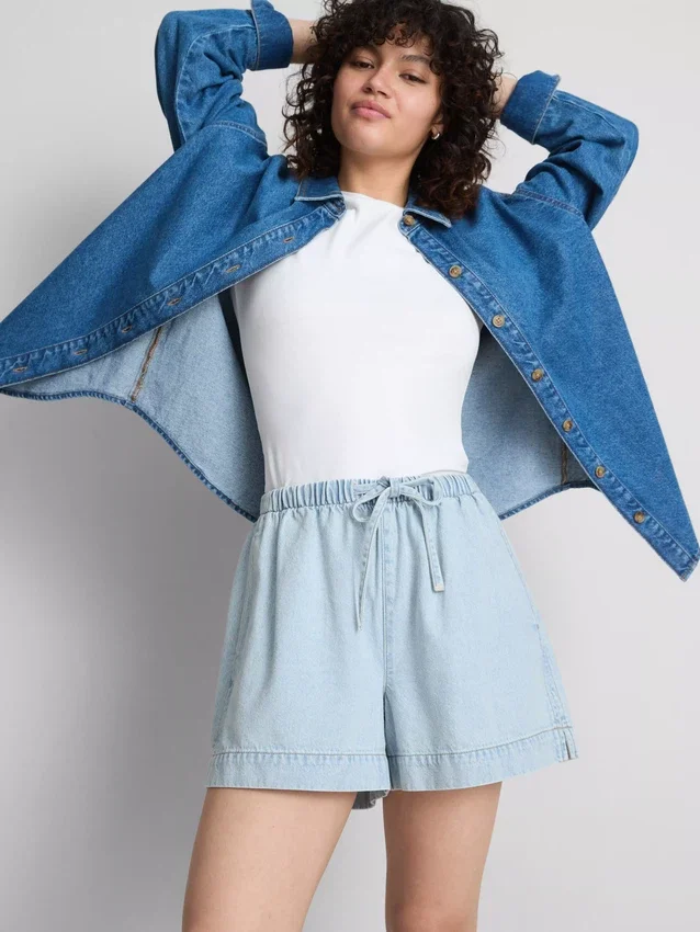 Pantaloni scurți de trening din denim de bumbac Pantaloni scurți de trening din denim de bumbac