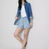 Pantaloni scurți de trening din denim de bumbac Pantaloni scurți de trening din denim de bumbac