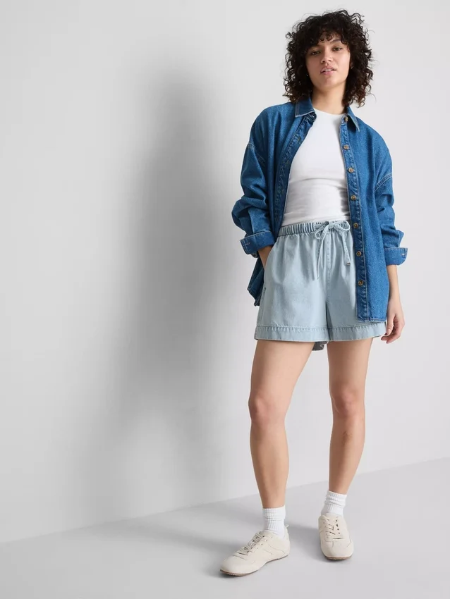 Pantaloni scurți de trening din denim de bumbac Pantaloni scurți de trening din denim de bumbac