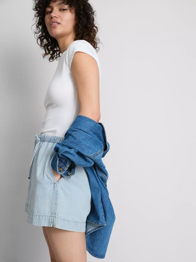Pantaloni scurți de trening din denim de bumbac Pantaloni scurți de trening din denim de bumbac