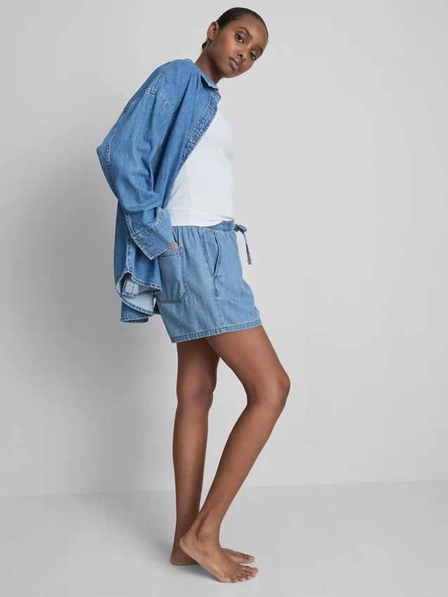Pantaloni scurți de trening din denim de bumbac Pantaloni scurți de trening din denim de bumbac