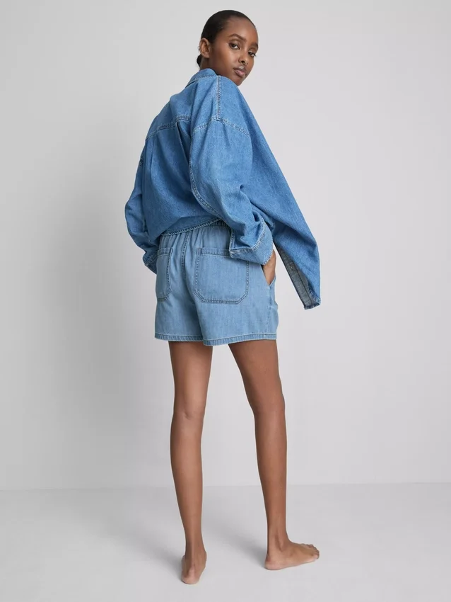 Pantaloni scurți de trening din denim de bumbac Pantaloni scurți de trening din denim de bumbac