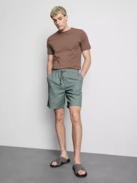 Pantaloni scurți din amestec de in, cu șnur
