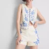 Pantaloni scurți din bumbac cu broderie florală Pantaloni scurți din bumbac cu broderie florală